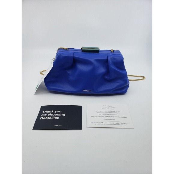 DEMELLIER Mini Florence Leather Pouch Clutch COLOR ELECTRIC BLUE GOLDTONE STRAP - Picture 1 of 8